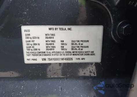 2022 Tesla Model Y Long Range Dual Motor All-Wheel Drive из США, поврежденный, VIN 7SAYGDEE1NF450326